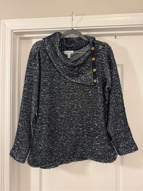 Calvin Klein Sweaters - Calvin Klein Black & White Marled Funnel Neck Sweater with Snap Detail